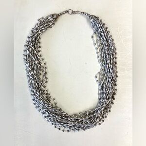 Vintage Multi Strand Silver Metal Seed Bead Necklace
